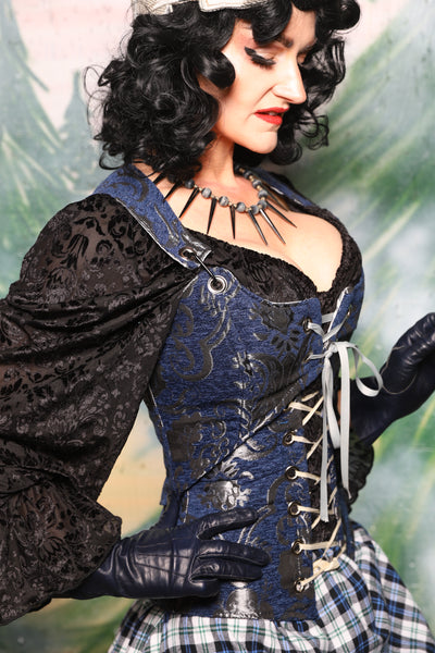 Cropped Marie in Blue & Silver Medallion *PLEASE order by BUST Measurement, NOT waist!* - Day 5 of 12 Days of Christmas