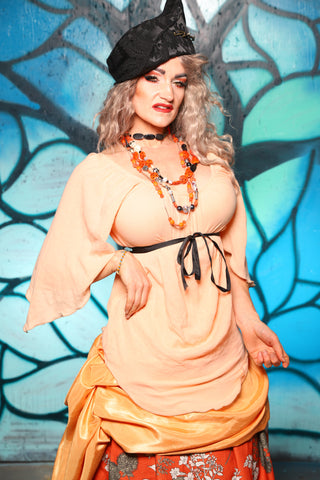 Classic Blouse w/ Leaf Sleeves in Iced Orange Sherbet Gauze Cotton - The "Pumpkins, Screams & Corset Dreams" Collection