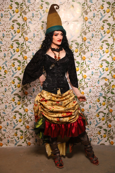 Swoon Skirt w/patchwork ruffle in Honey Bloom - The Wandering Minstrel Collection