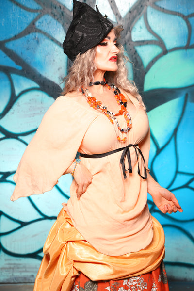 Classic Blouse w/ Leaf Sleeves in Iced Orange Sherbet Gauze Cotton - The "Pumpkins, Screams & Corset Dreams" Collection