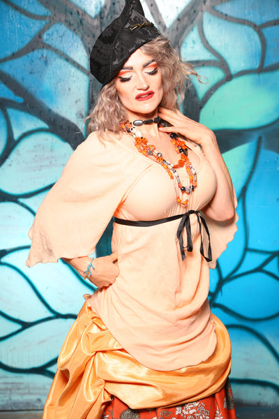 Classic Blouse w/ Leaf Sleeves in Iced Orange Sherbet Gauze Cotton - The "Pumpkins, Screams & Corset Dreams" Collection