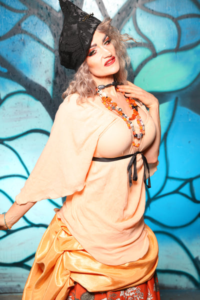 Classic Blouse w/ Leaf Sleeves in Iced Orange Sherbet Gauze Cotton - The "Pumpkins, Screams & Corset Dreams" Collection