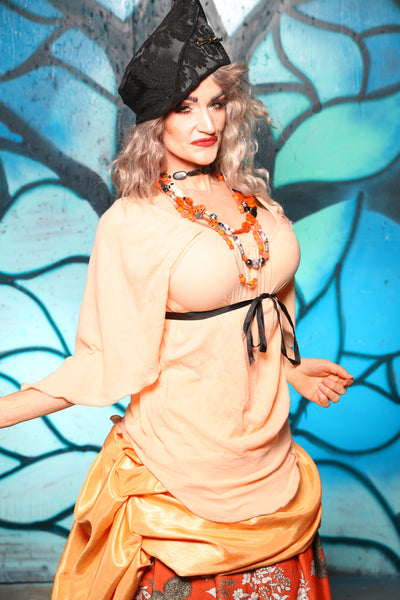 Classic Blouse w/ Leaf Sleeves in Iced Orange Sherbet Gauze Cotton - The "Pumpkins, Screams & Corset Dreams" Collection
