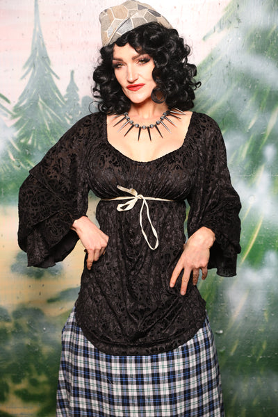 Classic Blouse w/Long Sleeves in Black Burnout Stretch Velvet Damask - Day 5 of 12 Days of Christmas