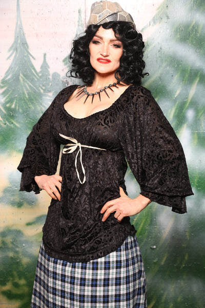 Classic Blouse w/Long Sleeves in Black Burnout Stretch Velvet Damask - Day 5 of 12 Days of Christmas