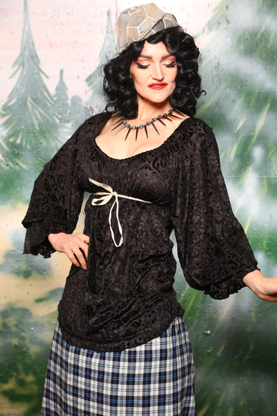 Classic Blouse w/Long Sleeves in Black Burnout Stretch Velvet Damask - Day 5 of 12 Days of Christmas