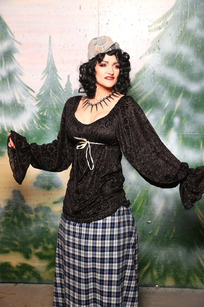 Classic Blouse w/Long Sleeves in Black Burnout Stretch Velvet Damask - Day 5 of 12 Days of Christmas