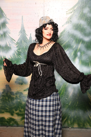 Classic Blouse w/Long Sleeves in Black Burnout Stretch Velvet Damask - Day 5 of 12 Days of Christmas