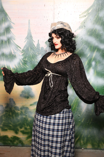 Classic Blouse w/Long Sleeves in Black Burnout Stretch Velvet Damask - Day 5 of 12 Days of Christmas