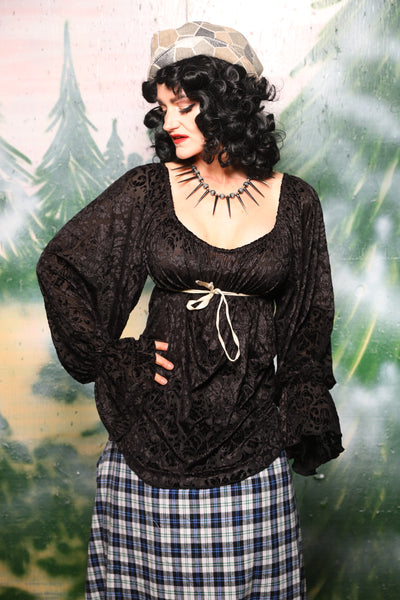 Classic Blouse w/Long Sleeves in Black Burnout Stretch Velvet Damask - Day 5 of 12 Days of Christmas