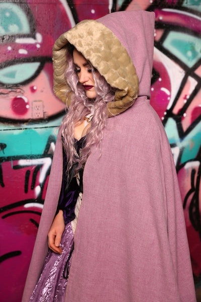 Forbidden Cloak w/Faux Fur Lined Hood in Rustic Pink #19 - The Orchid Oracle Collection