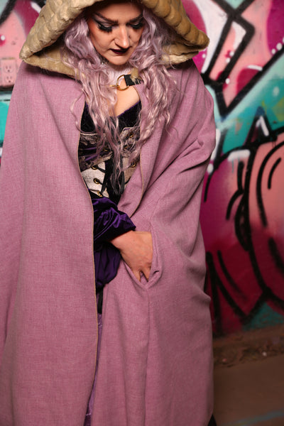 Forbidden Cloak w/Faux Fur Lined Hood in Rustic Pink #19 - The Orchid Oracle Collection