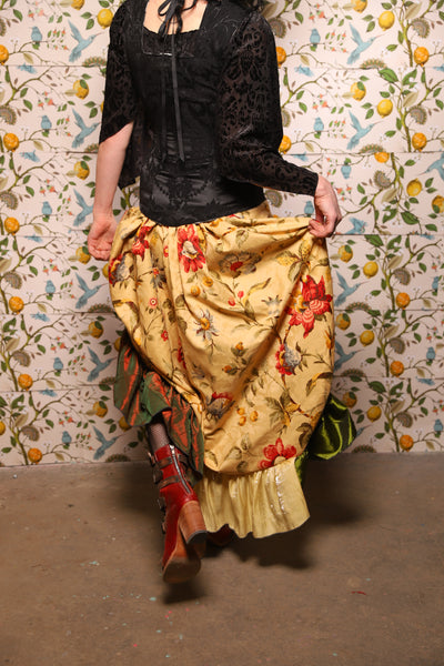 Swoon Skirt w/patchwork ruffle in Honey Bloom - The Wandering Minstrel Collection