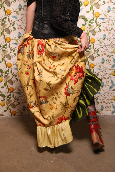 Swoon Skirt w/patchwork ruffle in Honey Bloom - The Wandering Minstrel Collection