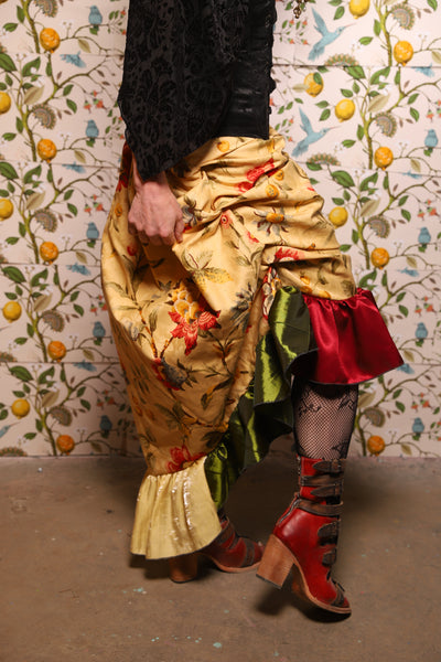 Swoon Skirt w/patchwork ruffle in Honey Bloom - The Wandering Minstrel Collection