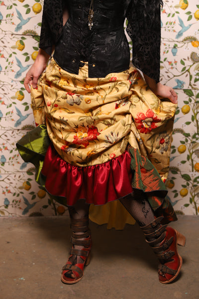 Swoon Skirt w/patchwork ruffle in Honey Bloom - The Wandering Minstrel Collection