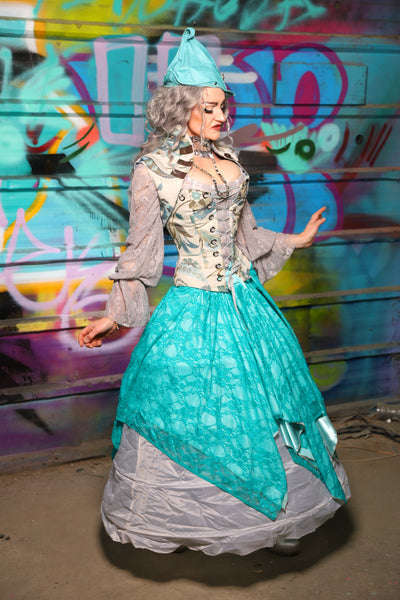 24. Double Layer Fairy Skirt in Aqua Satin w/Tiffany Blue Lace Overlay - The "Love at Frost Sight" Collection