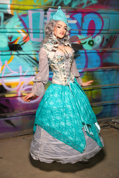 24. Double Layer Fairy Skirt in Aqua Satin w/Tiffany Blue Lace Overlay - The "Love at Frost Sight" Collection