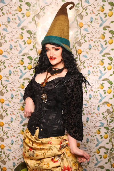 Marie Overbust Corset in Pitch Black Damask - The Wandering Minstrel Collection