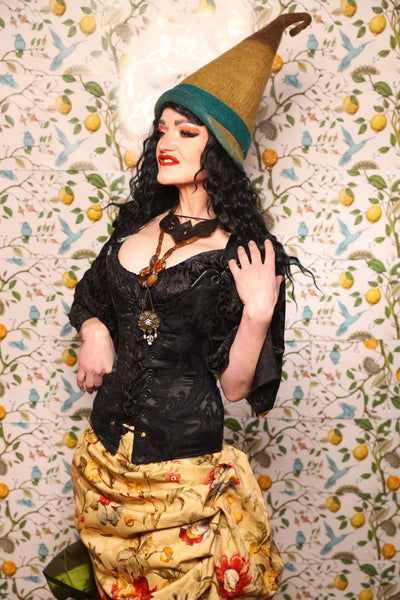 Marie Overbust Corset in Pitch Black Damask - The Wandering Minstrel Collection