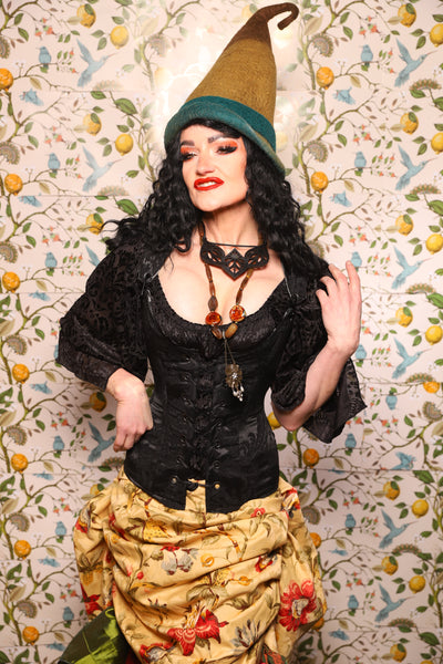 Marie Overbust Corset in Pitch Black Damask - The Wandering Minstrel Collection