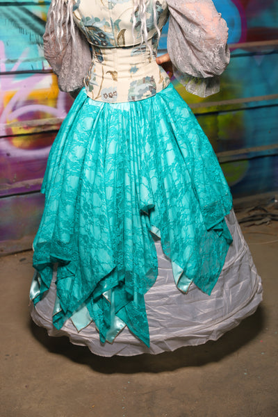 24. Double Layer Fairy Skirt in Aqua Satin w/Tiffany Blue Lace Overlay - The "Love at Frost Sight" Collection