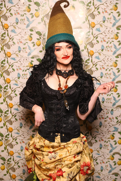 Marie Overbust Corset in Pitch Black Damask - The Wandering Minstrel Collection