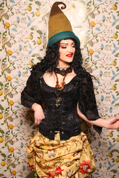 Marie Overbust Corset in Pitch Black Damask - The Wandering Minstrel Collection