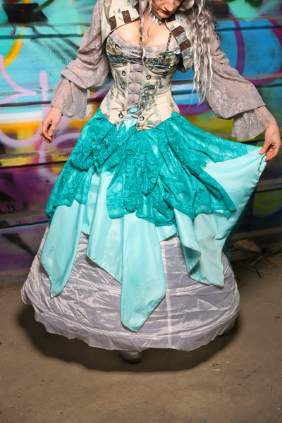 24. Double Layer Fairy Skirt in Aqua Satin w/Tiffany Blue Lace Overlay - The "Love at Frost Sight" Collection