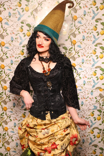 Marie Overbust Corset in Pitch Black Damask - The Wandering Minstrel Collection