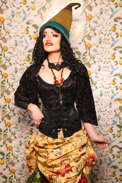 Marie Overbust Corset in Pitch Black Damask - The Wandering Minstrel Collection