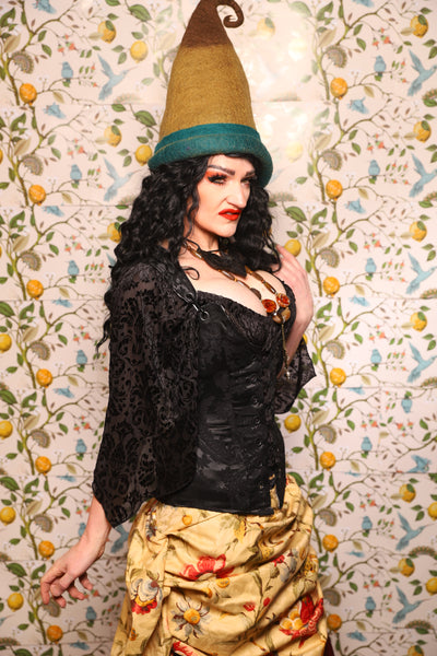 Marie Overbust Corset in Pitch Black Damask - The Wandering Minstrel Collection