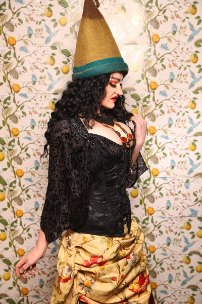 Marie Overbust Corset in Pitch Black Damask - The Wandering Minstrel Collection