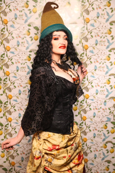 Marie Overbust Corset in Pitch Black Damask - The Wandering Minstrel Collection