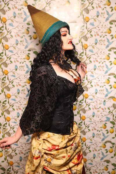 Marie Overbust Corset in Pitch Black Damask - The Wandering Minstrel Collection