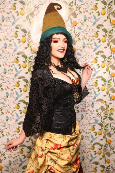 Marie Overbust Corset in Pitch Black Damask - The Wandering Minstrel Collection