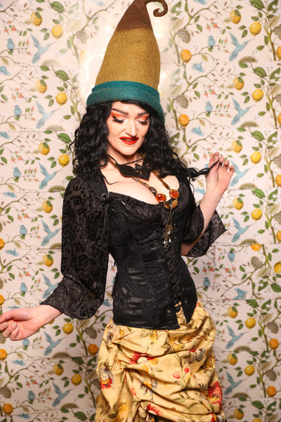 Marie Overbust Corset in Pitch Black Damask - The Wandering Minstrel Collection