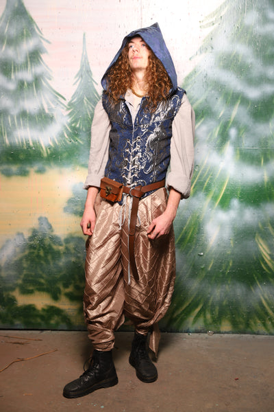 Men's Flynn Vest w/hood in Blue & Silver Medallion - Day 5 of 12 Days of Christmas