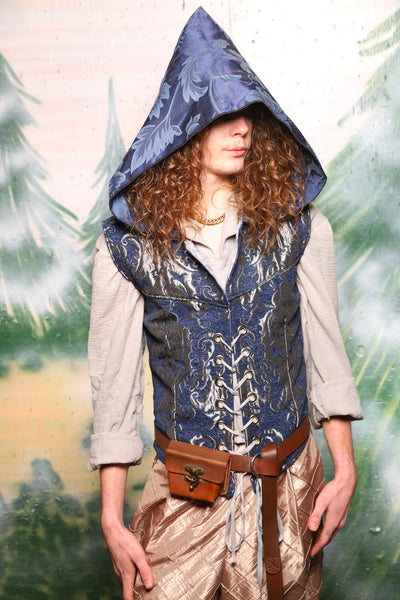 Men's Flynn Vest w/hood in Blue & Silver Medallion - Day 5 of 12 Days of Christmas