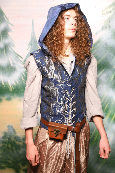 Men's Flynn Vest w/hood in Blue & Silver Medallion - Day 5 of 12 Days of Christmas