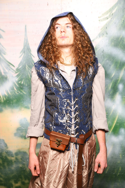 Men's Flynn Vest w/hood in Blue & Silver Medallion - Day 5 of 12 Days of Christmas