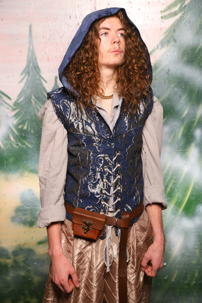 Men's Flynn Vest w/hood in Blue & Silver Medallion - Day 5 of 12 Days of Christmas