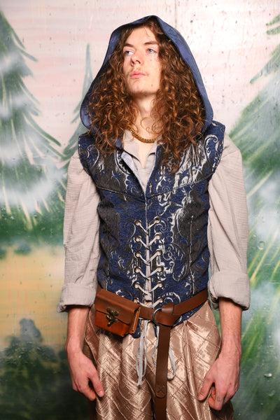 Men's Flynn Vest w/hood in Blue & Silver Medallion - Day 5 of 12 Days of Christmas