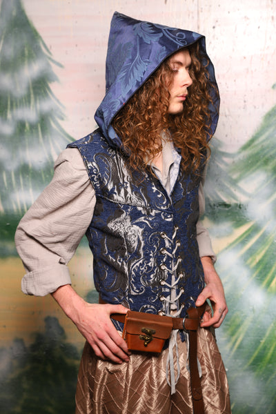 Men's Flynn Vest w/hood in Blue & Silver Medallion - Day 5 of 12 Days of Christmas