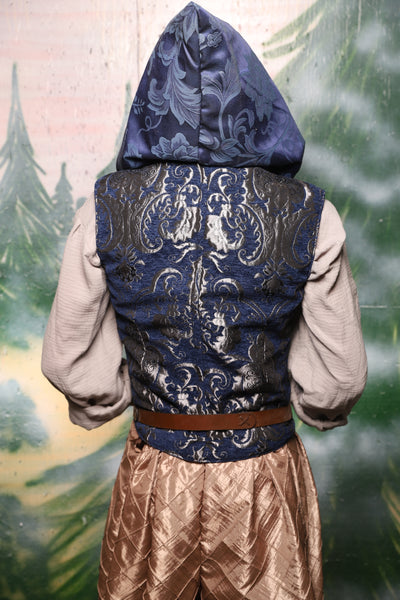 Men's Flynn Vest w/hood in Blue & Silver Medallion - Day 5 of 12 Days of Christmas