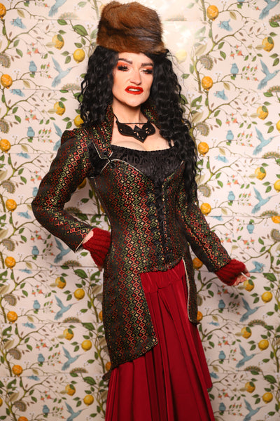 PETITE Overbust Tailed Corset in Troubadour Jacquard/ Overbust Tailed Corset in Troubadour Jacquard - The Wandering Minstrel Collection