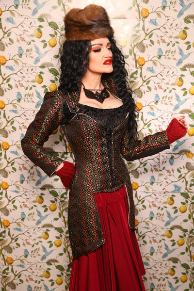 PETITE Overbust Tailed Corset in Troubadour Jacquard/ Overbust Tailed Corset in Troubadour Jacquard - The Wandering Minstrel Collection