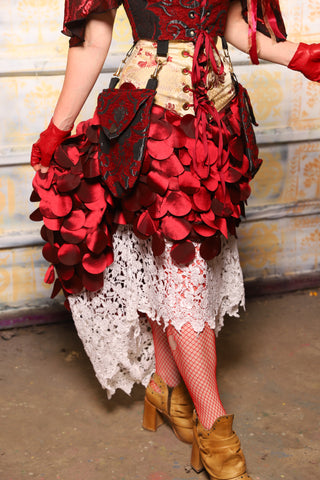 Swoon Skirt in Red Petals w/White Lace - "Dragon's Breath" Collection