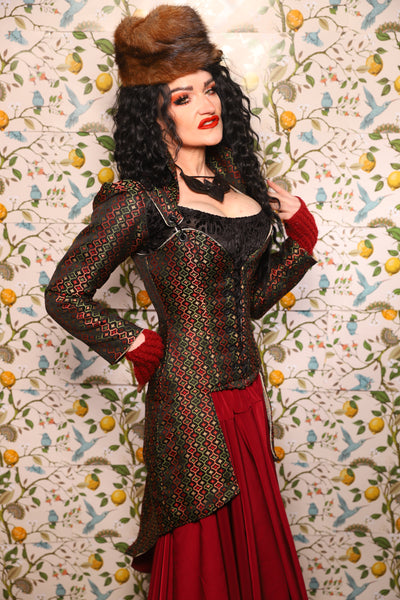 PETITE Overbust Tailed Corset in Troubadour Jacquard/ Overbust Tailed Corset in Troubadour Jacquard - The Wandering Minstrel Collection
