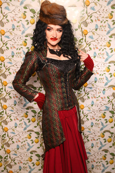 PETITE Overbust Tailed Corset in Troubadour Jacquard/ Overbust Tailed Corset in Troubadour Jacquard - The Wandering Minstrel Collection